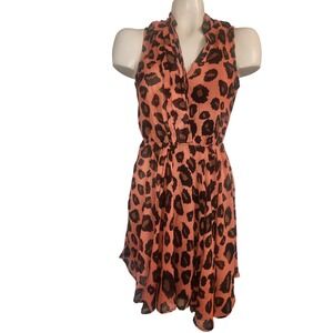 Mimi Chica Womens XS Leopard Print Ruffle V-Neck Sleeveless Dress Coral Orange